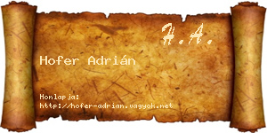Hofer Adrián névjegykártya